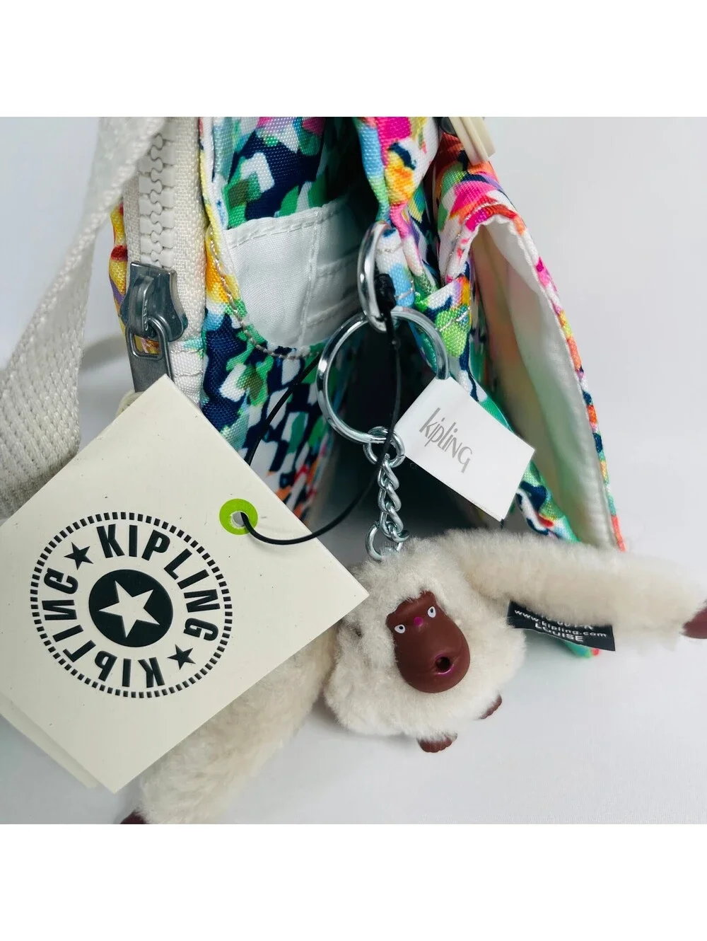 Kipling Multicolor Mosaic Canvas Mini Crossbody Bag NWT Flap Purse Monkey Charm
